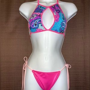 Sexy Handmade Bikini Halter Top Scrunch Thong Exotic Dance Outfit Ravewear S/M